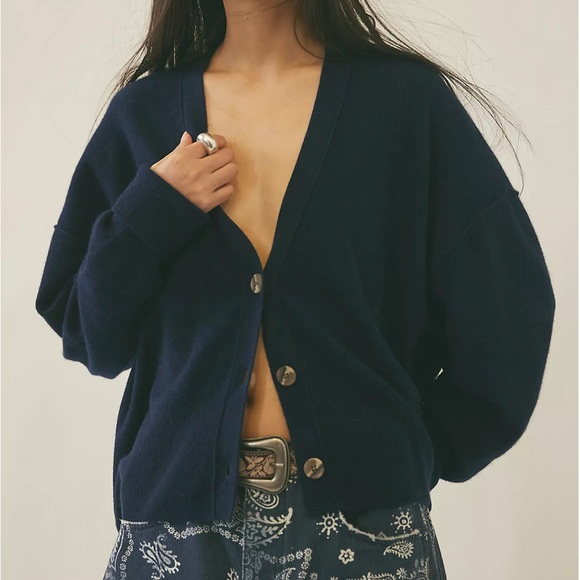 Free People Sweaters - Free People Eclair Cashmere Cardigan XS Midnight Navy Blue Button Front NWT